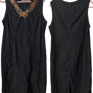Vintage Expressions Dark Denim Dress with leaves